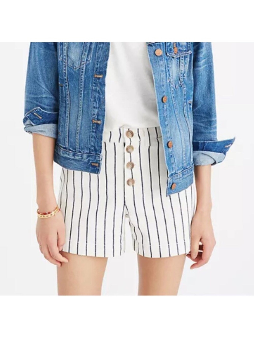 Madewell Pinstripe Button Fly Denim Jean Shorts Size 31